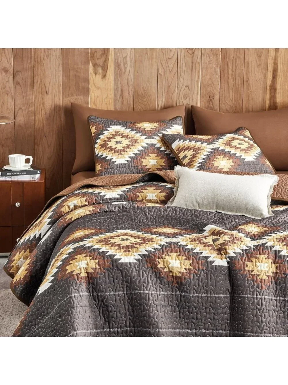 Southwestern Aztec Quilt Set - Reversible Lightweight Bedspread, Rustic